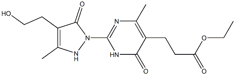 ethyl 3-{2-[4-(2-hydroxyethyl)-3-methyl-5-oxo-2,5-dihydro-1H-pyrazol-1-yl]-4-methyl-6-oxo-1,6-dihydro-5-pyrimidinyl}propanoate Struktur