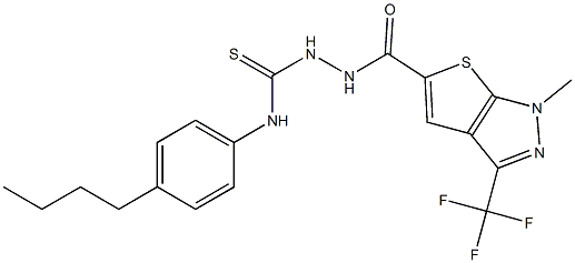 N-(4-butylphenyl)-2-{[1-methyl-3-(trifluoromethyl)-1H-thieno[2,3-c]pyrazol-5-yl]carbonyl}-1-hydrazinecarbothioamide Struktur