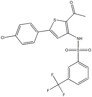 N1-[2-acetyl-5-(4-chlorophenyl)-3-thienyl]-3-(trifluoromethyl)benzene-1-sul fonamide Struktur