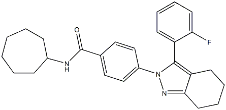 N-cycloheptyl-4-[3-(2-fluorophenyl)-4,5,6,7-tetrahydro-2H-indazol-2-yl]benzenecarboxamide Struktur