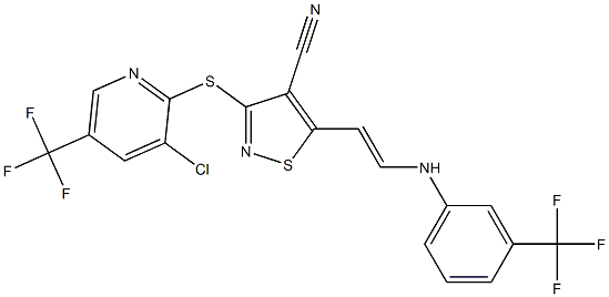 3-{[3-chloro-5-(trifluoromethyl)-2-pyridinyl]sulfanyl}-5-{2-[3-(trifluoromethyl)anilino]vinyl}-4-isothiazolecarbonitrile Struktur