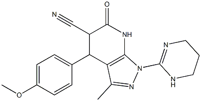 4-(4-methoxyphenyl)-3-methyl-6-oxo-1-(1,4,5,6-tetrahydro-2-pyrimidinyl)-4,5,6,7-tetrahydro-1H-pyrazolo[3,4-b]pyridine-5-carbonitrile Struktur