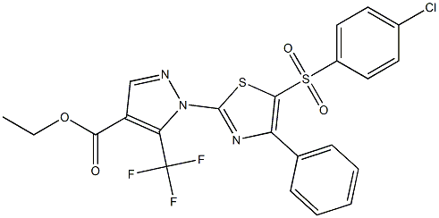 ethyl 1-{5-[(4-chlorophenyl)sulfonyl]-4-phenyl-1,3-thiazol-2-yl}-5-(trifluoromethyl)-1H-pyrazole-4-carboxylate Struktur