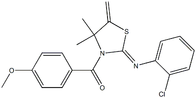 {2-[(2-chlorophenyl)imino]-4,4-dimethyl-5-methylidene-1,3-thiazolan-3-yl}(4-methoxyphenyl)methanone Struktur