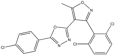 2-(4-chlorophenyl)-5-[3-(2,6-dichlorophenyl)-5-methylisoxazol-4-yl]-1,3,4-oxadiazole Struktur