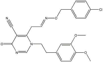 6-(2-{[(4-chlorobenzyl)oxy]imino}ethyl)-1-(3,4-dimethoxyphenethyl)-4-oxo-1,4-dihydro-5-pyrimidinecarbonitrile Struktur