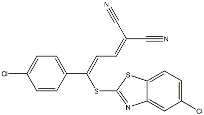 2-[3-[(5-chloro-1,3-benzothiazol-2-yl)thio]-3-(4-chlorophenyl)prop-2-enylidene]malononitrile Struktur