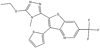 2-[5-(ethylsulfanyl)-4-methyl-4H-1,2,4-triazol-3-yl]-3-(2-thienyl)-6-(trifluoromethyl)thieno[3,2-b]pyridine Struktur