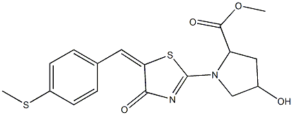 methyl 4-hydroxy-1-(5-{(E)-[4-(methylsulfanyl)phenyl]methylidene}-4-oxo-4,5-dihydro-1,3-thiazol-2-yl)-2-pyrrolidinecarboxylate Struktur