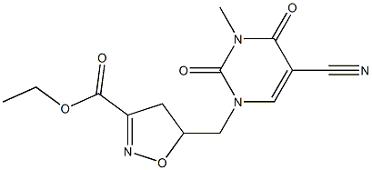 ethyl 5-{[5-cyano-3-methyl-2,4-dioxo-3,4-dihydro-1(2H)-pyrimidinyl]methyl}-4,5-dihydro-3-isoxazole carboxylate Struktur