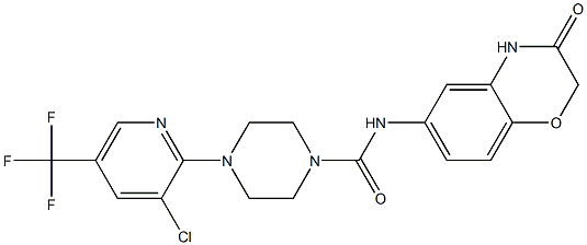 4-[3-chloro-5-(trifluoromethyl)-2-pyridinyl]-N-(3-oxo-3,4-dihydro-2H-1,4-benzoxazin-6-yl)tetrahydro-1(2H)-pyrazinecarboxamide Struktur