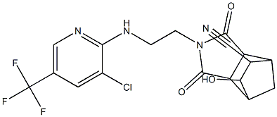 4-(2-{[3-chloro-5-(trifluoromethyl)-2-pyridinyl]amino}ethyl)-9-hydroxy-3,5-dioxo-4-azatricyclo[5.2.1.0~2,6~]decane-8-carbonitrile Struktur