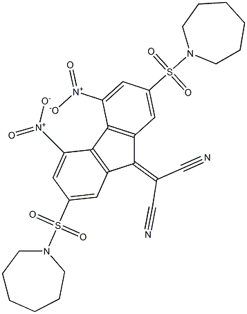 2-[2,7-di(azepan-1-ylsulfonyl)-4,5-dinitro-9H-fluoren-9-yliden]malononitrile Struktur