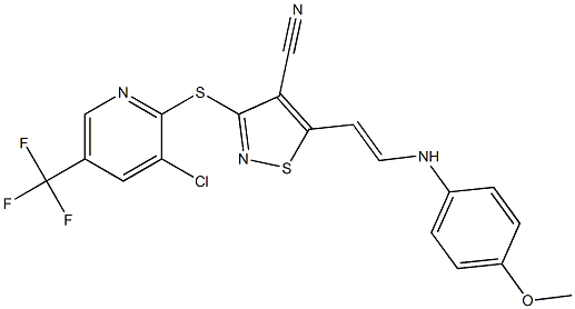 3-{[3-chloro-5-(trifluoromethyl)-2-pyridinyl]sulfanyl}-5-[2-(4-methoxyanilino)vinyl]-4-isothiazolecarbonitrile Struktur