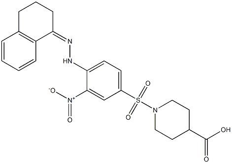 1-[(4-{2-[3,4-dihydro-1(2H)-naphthalenyliden]hydrazino}-3-nitrophenyl)sulfonyl]-4-piperidinecarboxylic acid Struktur