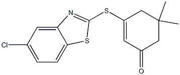 3-[(5-chloro-1,3-benzothiazol-2-yl)thio]-5,5-dimethylcyclohex-2-en-1-one Struktur