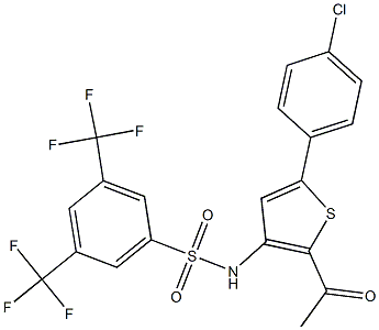 N1-[2-acetyl-5-(4-chlorophenyl)-3-thienyl]-3,5-di(trifluoromethyl)benzene-1 -sulfonamide Struktur