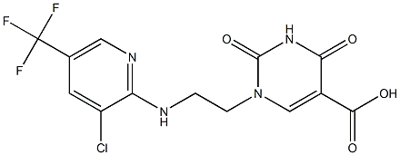 1-(2-{[3-chloro-5-(trifluoromethyl)-2-pyridinyl]amino}ethyl)-2,4-dioxo-1,2,3,4-tetrahydro-5-pyrimidinecarboxylic acid Struktur