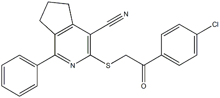 3-{[2-(4-chlorophenyl)-2-oxoethyl]sulfanyl}-1-phenyl-6,7-dihydro-5H-cyclopenta[c]pyridine-4-carbonitrile Struktur