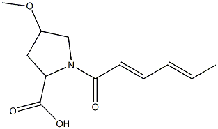 1-[(2E,4E)-hexa-2,4-dienoyl]-4-methoxypyrrolidine-2-carboxylic acid Struktur