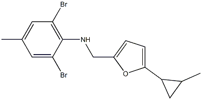 2,6-dibromo-4-methyl-N-{[5-(2-methylcyclopropyl)furan-2-yl]methyl}aniline Struktur