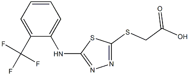 2-[(5-{[2-(trifluoromethyl)phenyl]amino}-1,3,4-thiadiazol-2-yl)sulfanyl]acetic acid Struktur