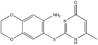 2-[(7-amino-2,3-dihydro-1,4-benzodioxin-6-yl)sulfanyl]-6-methyl-1,4-dihydropyrimidin-4-one Struktur