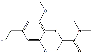 2-[2-chloro-4-(hydroxymethyl)-6-methoxyphenoxy]-N,N-dimethylpropanamide Struktur