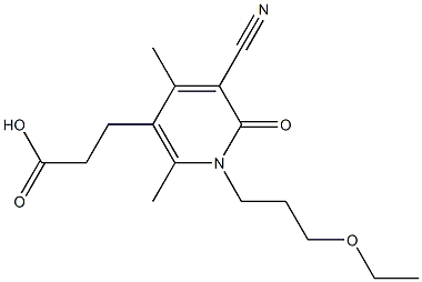 3-[5-cyano-1-(3-ethoxypropyl)-2,4-dimethyl-6-oxo-1,6-dihydropyridin-3-yl]propanoic acid Struktur