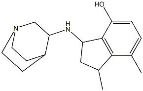 3-{1-azabicyclo[2.2.2]octan-3-ylamino}-1,7-dimethyl-2,3-dihydro-1H-inden-4-ol Struktur