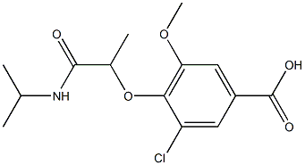 3-chloro-5-methoxy-4-[1-(propan-2-ylcarbamoyl)ethoxy]benzoic acid Struktur