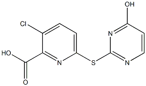 3-chloro-6-[(4-hydroxypyrimidin-2-yl)sulfanyl]pyridine-2-carboxylic acid Struktur