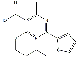 4-(butylthio)-6-methyl-2-thien-2-ylpyrimidine-5-carboxylic acid Struktur