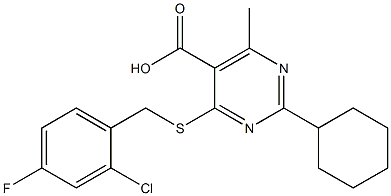 4-[(2-chloro-4-fluorobenzyl)thio]-2-cyclohexyl-6-methylpyrimidine-5-carboxylic acid Struktur