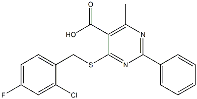 4-[(2-chloro-4-fluorobenzyl)thio]-6-methyl-2-phenylpyrimidine-5-carboxylic acid Struktur