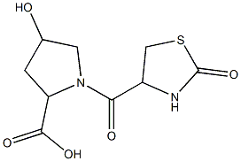 4-hydroxy-1-[(2-oxo-1,3-thiazolidin-4-yl)carbonyl]pyrrolidine-2-carboxylic acid Struktur