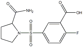 5-[(2-carbamoylpyrrolidine-1-)sulfonyl]-2-fluorobenzoic acid Struktur