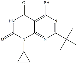 7-tert-butyl-1-cyclopropyl-5-mercaptopyrimido[4,5-d]pyrimidine-2,4(1H,3H)-dione Struktur