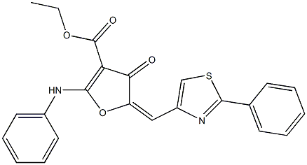 3-Furancarboxylic  acid,  4,5-dihydro-4-oxo-2-(phenylamino)-5-[(2-phenyl-4-thiazolyl)methylene]-,  ethyl  ester Struktur