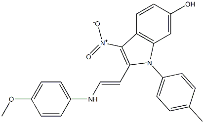 3-nitro-2-[2-(4-methoxyanilino)vinyl]-1-(4-methylphenyl)-1H-indol-6-ol Struktur