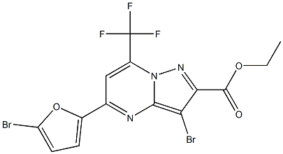 ethyl 3-bromo-5-(5-bromo-2-furyl)-7-(trifluoromethyl)pyrazolo[1,5-a]pyrimidine-2-carboxylate Struktur