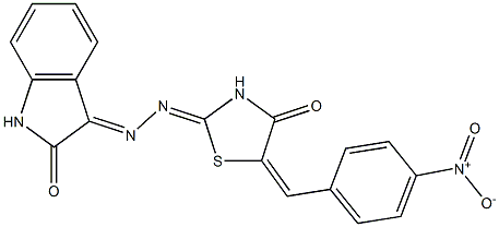 1H-indole-2,3-dione 3-[(5-{4-nitrobenzylidene}-4-oxo-1,3-thiazolidin-2-ylidene)hydrazone] Struktur