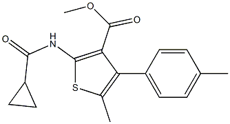 methyl 2-[(cyclopropylcarbonyl)amino]-5-methyl-4-(4-methylphenyl)-3-thiophenecarboxylate Struktur