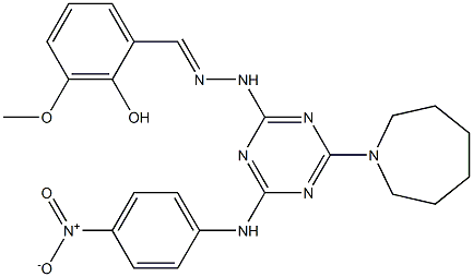 2-hydroxy-3-methoxybenzaldehyde (4-(1-azepanyl)-6-{4-nitroanilino}-1,3,5-triazin-2-yl)hydrazone Struktur