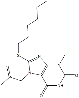 8-(hexylsulfanyl)-3-methyl-7-(2-methyl-2-propenyl)-3,7-dihydro-1H-purine-2,6-dione Struktur