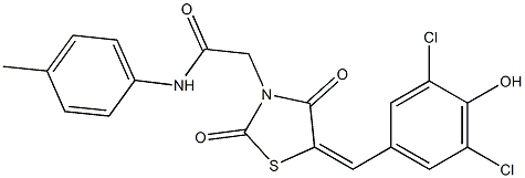 2-[5-(3,5-dichloro-4-hydroxybenzylidene)-2,4-dioxo-1,3-thiazolidin-3-yl]-N-(4-methylphenyl)acetamide Struktur