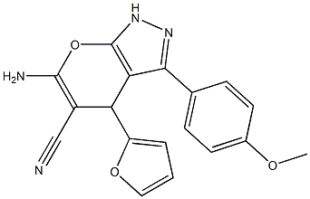 6-amino-4-(2-furyl)-3-(4-methoxyphenyl)-1,4-dihydropyrano[2,3-c]pyrazole-5-carbonitrile Struktur