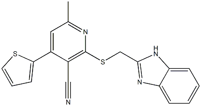 2-[(1H-benzimidazol-2-ylmethyl)sulfanyl]-6-methyl-4-(2-thienyl)nicotinonitrile Struktur