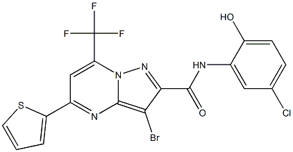 3-bromo-N-(5-chloro-2-hydroxyphenyl)-5-(2-thienyl)-7-(trifluoromethyl)pyrazolo[1,5-a]pyrimidine-2-carboxamide Struktur