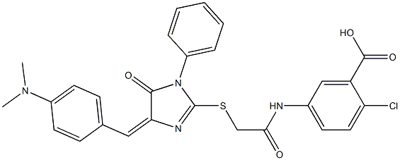 2-chloro-5-{[({4-[4-(dimethylamino)benzylidene]-5-oxo-1-phenyl-4,5-dihydro-1H-imidazol-2-yl}sulfanyl)acetyl]amino}benzoic acid Struktur